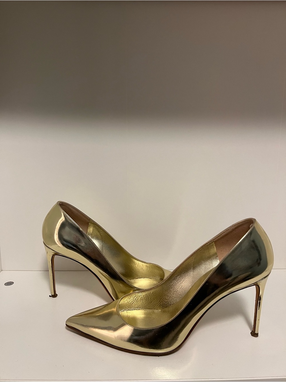 Brian Atwood Gold Metallic Pointed-Toe Stilettos